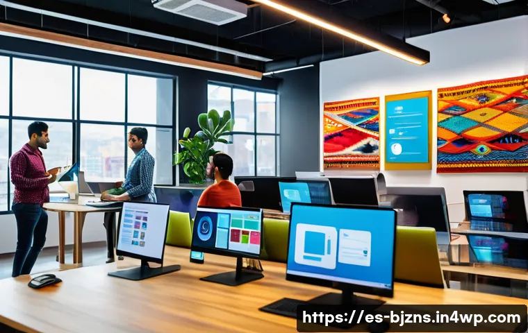 로우코스트 비즈니스 모델의 사례 연구 및 분석 - A modern Latin American startup office scene showcasing diverse professionals collaborating around d...