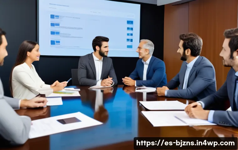 로우코스트 비즈니스 모델의 B2B와 B2C 차별화 전략 - A professional corporate meeting scene in a modern Spanish office, featuring diverse businesspeople ...