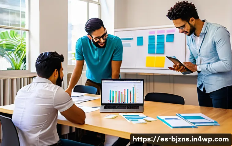 로우코스트 비즈니스 모델과 Agile 방법론의 시너지 - A modern startup office scene in a vibrant Latin American city, showing a diverse team of profession...